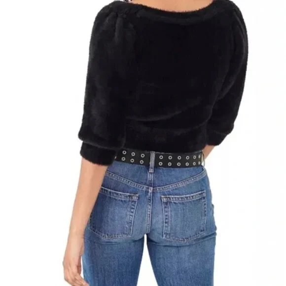 Free People Midnight Black Fuzzy Scoop Neck Sweater - Picture 3 of 8